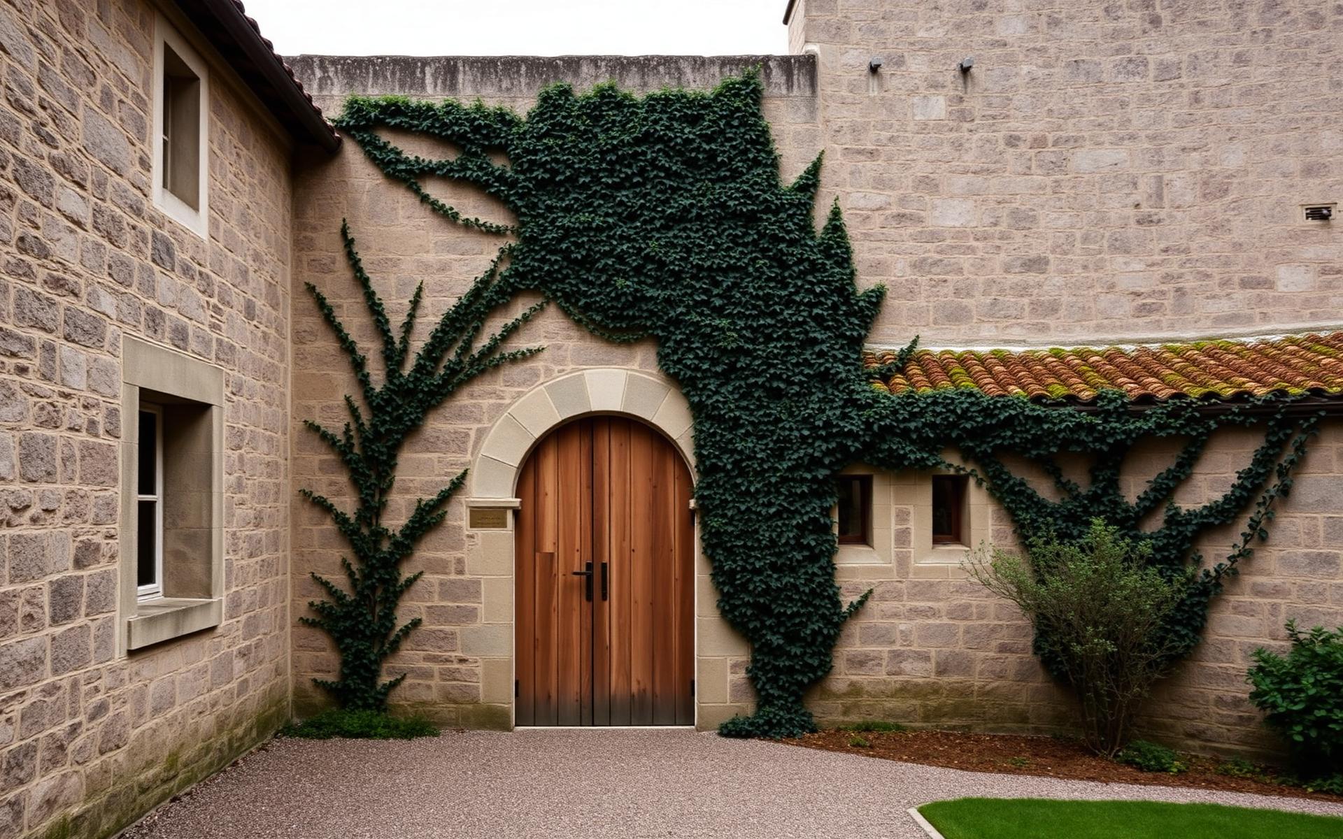 Ancient Galician stone manor with ivy