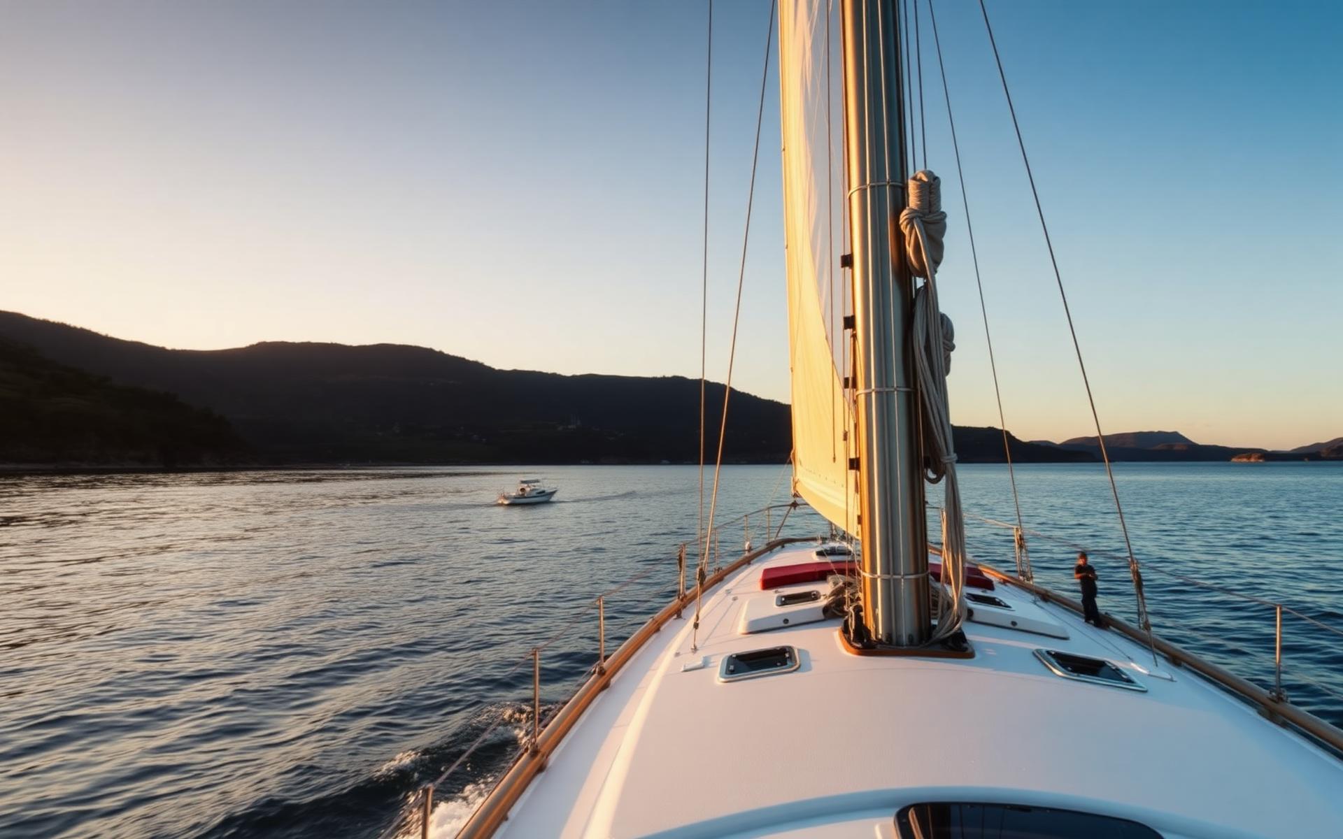 Sailing yacht entering a Galician ria