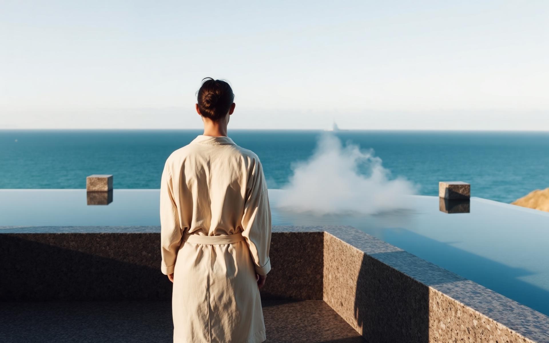 Minimalist stone spa overlooking Atlantic